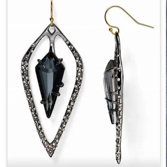 ALEXIS BITTAR NEW Open Kite Dark Gunmetal Smoke Blue Swarovski Crystals Earrings - Picture 1 of 13